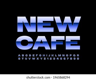 Vector modern Sign New Cafe. Trendy Metallic Font. Artistic Alphabet Letters and Numbers