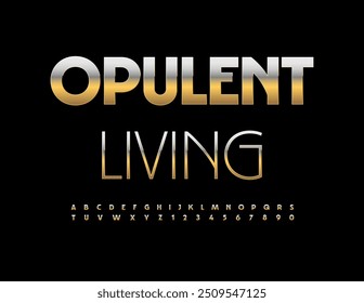 Signo moderno de Vector Opulent Living. Elegante fuente de oro. Letras y Números del Alfabeto Chic