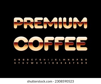Vector modern Sign Premium Coffee. Stylish Golden Font. Luxury Alphabet Letters and Numbers set