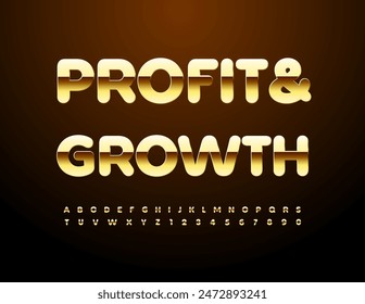 Vector modern sign Profit and Growth. Elite Gold Font. Premium Alphabet Letters and Numbers set.