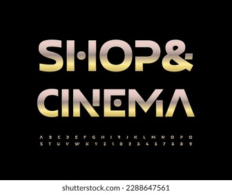 Vector modern Sign Shop and Cinema. Luxury Golden Alphabet Letters, Numbers and Symbols. Trendy Font