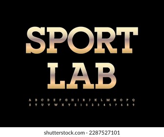 Vector modern sign Sport Lab with Gold premium Font. Elite set of metallic Alphabet Letters and Numbers