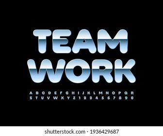 Modernes Signatarteam von Vektorgrafiken. Helle Steel Font. Alphabet-Metallic-Buchstaben und -Zahlen