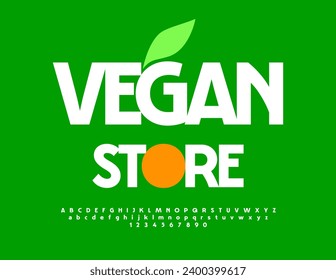 Vector modern sign Vegan Store with White modern Font. Simple style Alphabet Letters and Numbers