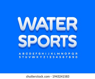 Vector modern sign Water Sports. White trendy Font. Stylish set of Alphabet Letters and Numbers