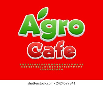 Vector moderno Signboard Agro Café. Fuente verde de moda. Conjunto de letras y números del alfabeto artístico. 