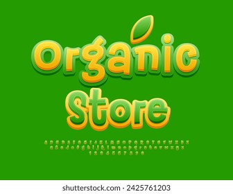 Vector modern signboard Organic Store. Funny modern Font. Creative Alphabet Letters and Numbers.