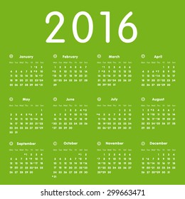 Vector modern and simple calendar 2016 with moon phases. Well arranged. Eps 10 vector file. 