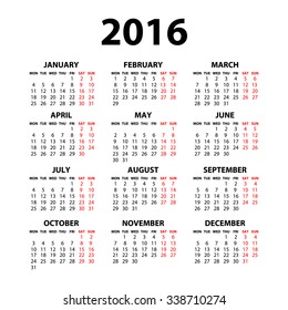 Vector modern and simple calendar 2016 with moon phases, well arranged, in grey, blue. Eps 10 vector file. art