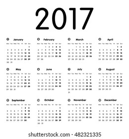 Vector modern and simple calendar 2017, well arranged, in grey and black. Eps 10 vector file. 