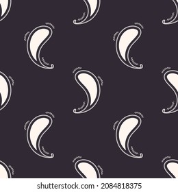 Vector modern simple paisley moving shape seamless pattern black-white monochrome color background. Use for fabric, textile, interior decoration elements, upholstery, wrapping.