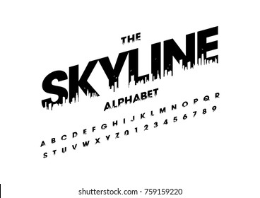 Vector of modern skyline font and alphabet