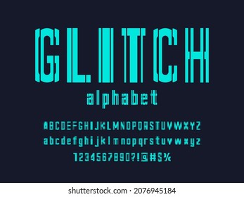 Vector of modern sliced style alphabet design with uppercase, lowercase, numbers and symbols