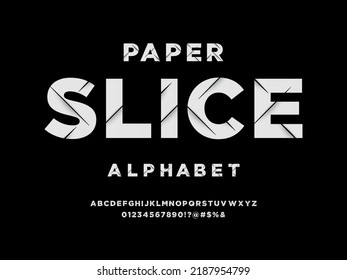 Vector de diseño alfabético moderno en rodajas con mayúsculas, números y símbolos