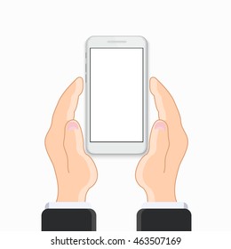 vector modern smartphone with hand on white background