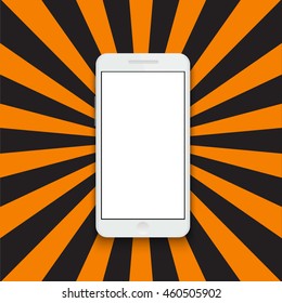 Vector modern smartphone on colorful striped background.