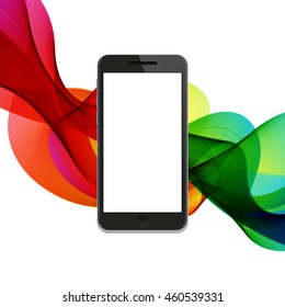 Vector modern smartphone on colorful abstract waves background. Eps10