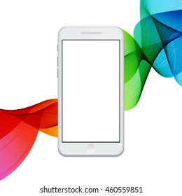 Vector modern smartphone on colorful abstract waves background. Eps10