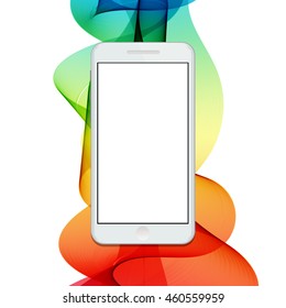 Vector modern smartphone on colorful abstract waves background. Eps10
