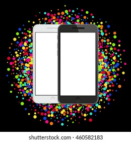 Vector modern smartphone on colorful abstract waves background.