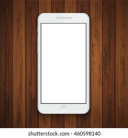 Vector modern smartphone on wooden background. Eps10