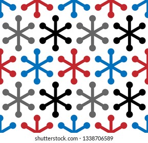 Vector modern snowflake seamless pattern. Repeating texture geometric background with hexagonal different colors snowflakes