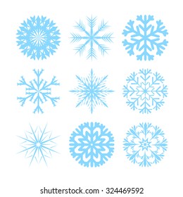 Vector modern snowflakes flat icons set on white background