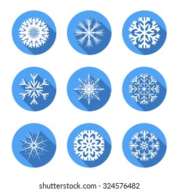 Vector modern snowflakes flat icons set on white background