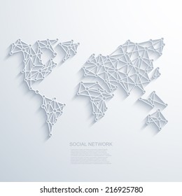 Vector modern social network background. World Map with shadow on gray background. Eps10 illustration