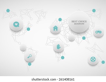 Vector modern social network infographic. Map background