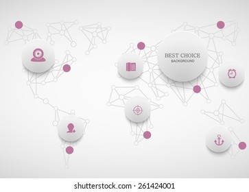 Vector modern social network infographic. Map background