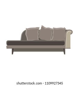Vector modern sofa flat icon isolated. Furniture luxury front view elegant. Background colorful comfort, decor, decorate, decoration, decorative, elegance. Elegant ergonomic floor home trendy interior