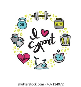 Vector modern sport doodle style circle frame with hand lettered inscription