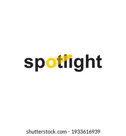 Vector modern spotlight inscription logo. Black and yellow anstract  searchlight lettering. Minimal floodlight mark with negative space isolated on white background