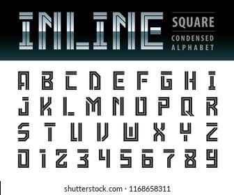 Vector of Modern Square Alphabet Letters and numbers,Geometric Font Technology, Sport, Futuristic Future, Condensed Bold Letters set for Force,school, academy,University,fitness,sportswear,gym,Varsity