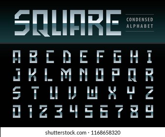 Vector of Modern Square Alphabet Letters and numbers,Geometric Font Technology, Sport, Futuristic Future, Condensed Bold Letters set for Force,school, academy,University,fitness,sportswear,gym,Varsity