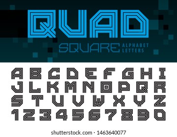 Vector of Modern Square Alphabet Letters and numbers, Geometric Font Technology, Sport, Futuristic Future, Bold Letters set for Force, army, power, academy, College, University, fitness, sportswear