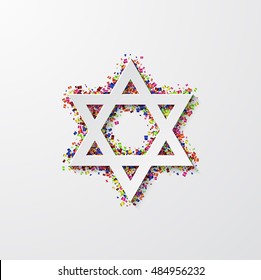 Vector modern star of David with confetti on white background