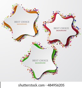 Vector modern star set with confetti on white background