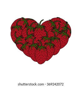 Vector modern strawberries in a heart on white background
