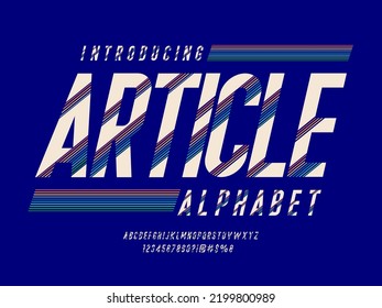 Vector of modern stripe style alphabet design with uppercase, numbers and symbols