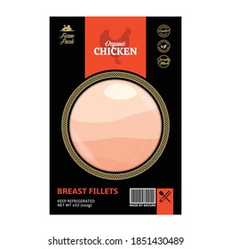 Vector modern style chicken meat packaging or label. Hen silhouette. Butcher's shop or poultry farming design elements