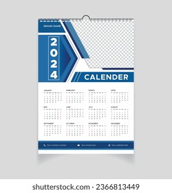 Vector modern style and colorful wall calendar 2024 design  template 