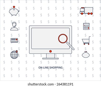 vector modern style illustration of on-line shopping, concept, banner 