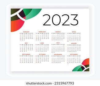  plantilla de calendario para el nuevo año 2023 de estilo moderno vectorial