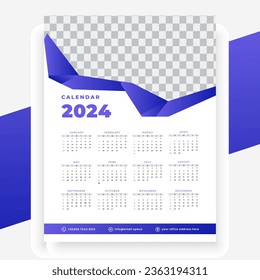  plantilla de calendario para el nuevo año 2024 de estilo moderno vectorial