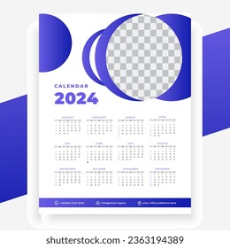  plantilla de calendario para el nuevo año 2024 de estilo moderno vectorial
