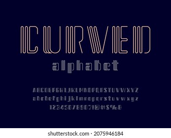 Vektorgrafik des modernen stilisierten Alphabets mit Groß-, Kleinbuchstaben, Zahlen und Symbolen
