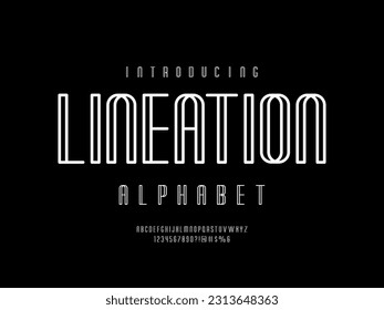 Vector of modern stylized alphabet design with uppercase, numbers and symbols