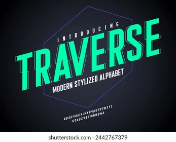 Vector of modern stylized alphabet design uppercase, numbers and symbols